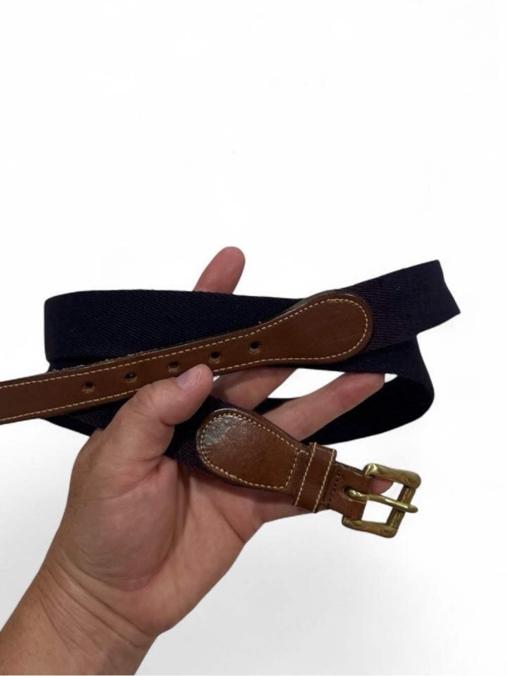 Vintage Dooney & Bourke Surcingle Purple Canvas Solid Brass Leather Belt Men 44
